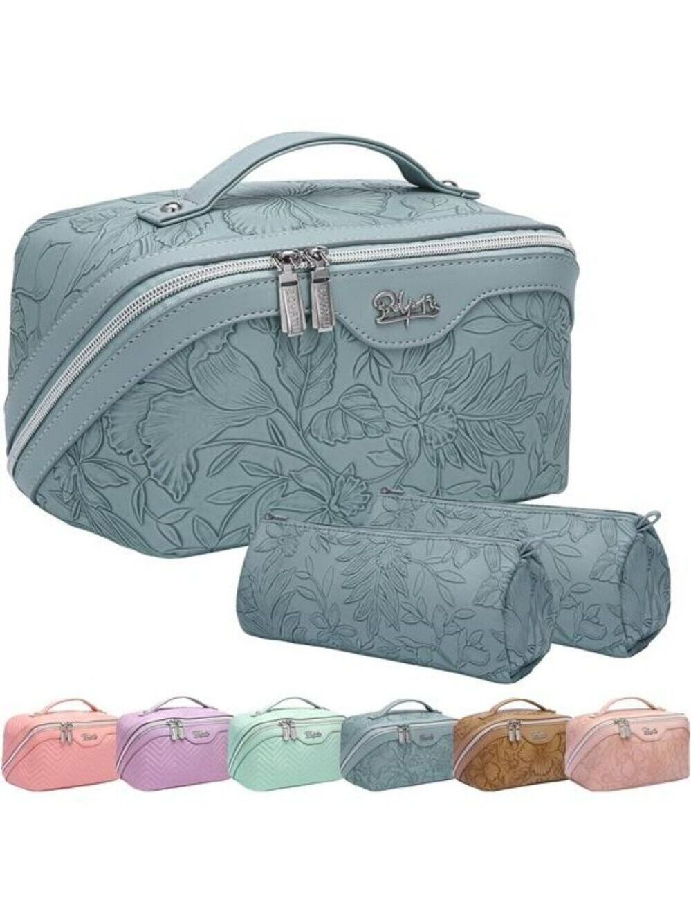 3 Pc Travel Makeup Bag Set Large Cosmetic Organizer PU Leather Waterproof